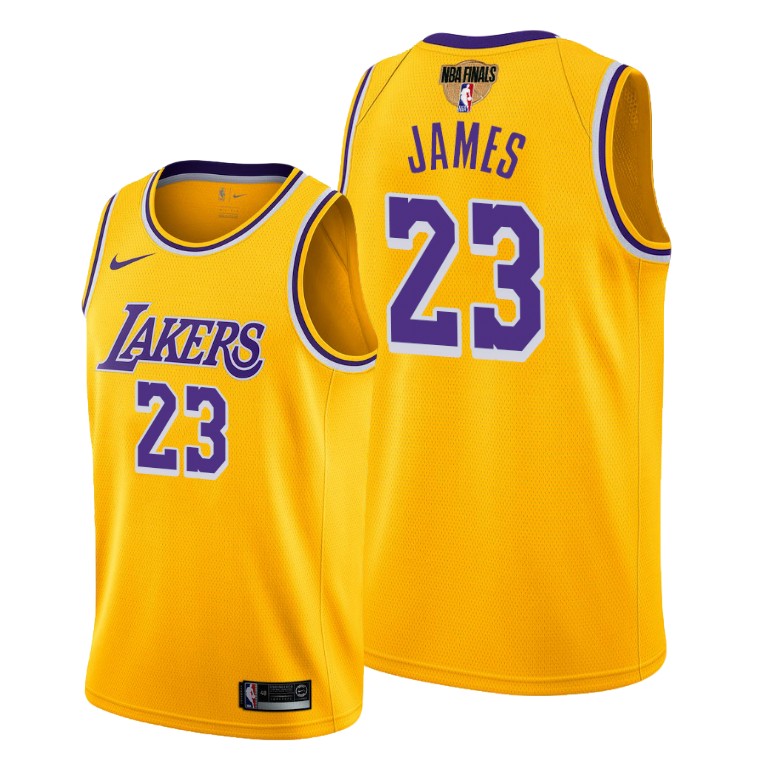 Men's Los Angeles Lakers #23 LeBron James Gold 2020 Finals Bound Icon Edition Stitched Jersey